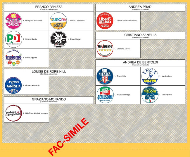 Fac-simile scheda Senato collegio di Trento